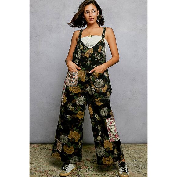 POL Wide Leg Floral Print & Patchwork Overall - Picture 1 of 4
